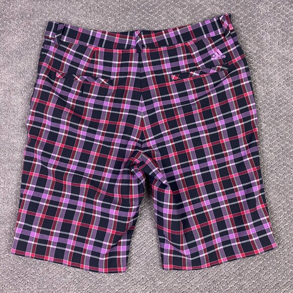 Adidas Shorts Men's 34 Purple Pink Golf Flat Front Plaid Check - Picture 3 of 13
